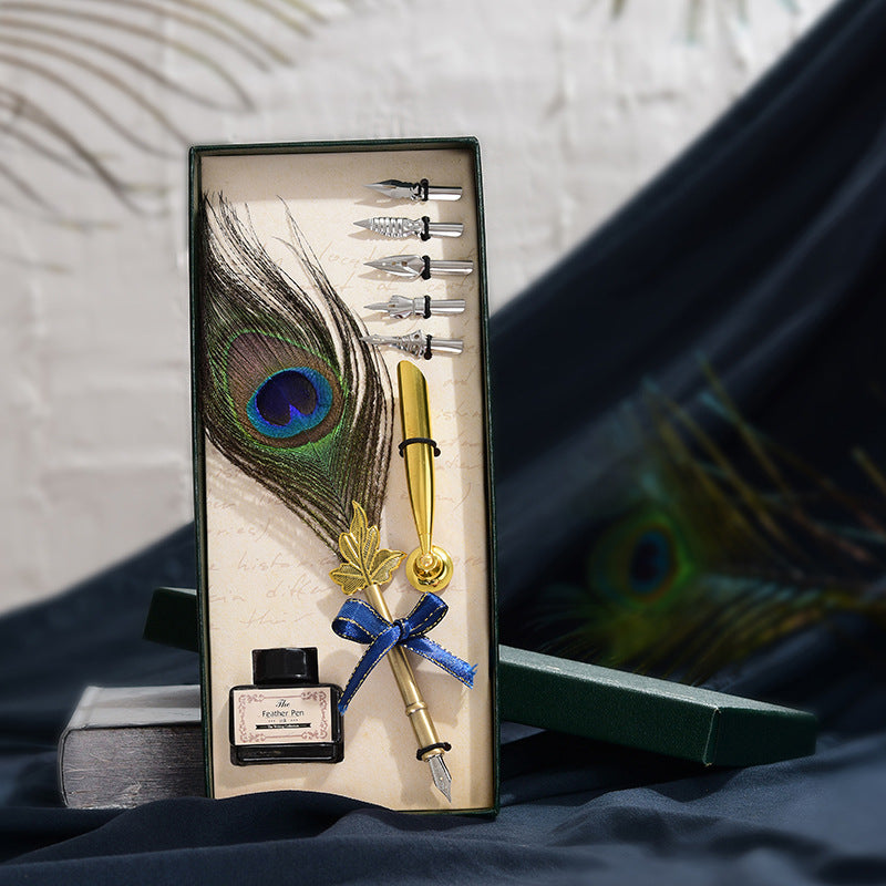 Vintage Feather Pen Set - Creative Birthday Gift